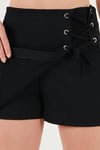 Lela Streç Bağlamalı Slim Fit Yüksek Bel Mini Bayan Şort Etek 5865745 SİYAH