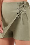 Lela Streç Bağlamalı Slim Fit Yüksek Bel Mini Bayan Şort Etek 5865745 Olive