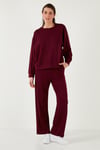 Lela Streç Bisiklet Yaka Oversize Fit Scuba Bayan Sweat 5865879 BORDO