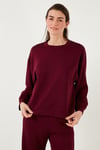 Lela Streç Bisiklet Yaka Oversize Fit Scuba Bayan Sweat 5865879 BORDO