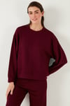 Lela Streç Bisiklet Yaka Oversize Fit Scuba Bayan Sweat 5865879 BORDO