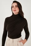 Lela Streç Büzgü Detaylı Slim Fit Dik Yaka Bayan Bluz 669925 KAHVE