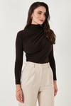 Lela Streç Büzgü Detaylı Slim Fit Dik Yaka Bayan Bluz 669925 KAHVE