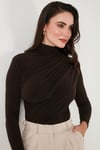 Lela Streç Büzgü Detaylı Slim Fit Dik Yaka Bayan Bluz 669925 KAHVE
