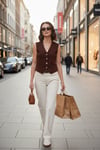 Lela Streç Fitted Fit V Yaka Düğmeli Kadın Yelek 5865971 KAHVE
