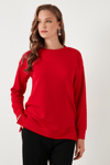 Lela Streç Oversize Fit Bisiklet Yaka Modal Kumaş Bayan Sweat 5865877 KIRMIZI