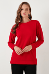 Lela Streç Oversize Fit Bisiklet Yaka Modal Kumaş Bayan Sweat 5865877 KIRMIZI