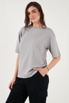 Lela Streç Oversize Fit Bisiklet Yaka Kadın T Shirt 5865911 GRİ