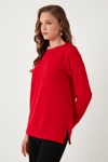 Lela Streç Oversize Fit Bisiklet Yaka Modal Kumaş Bayan Sweat 5865877 KIRMIZI