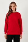 Lela Streç Oversize Fit Bisiklet Yaka Modal Kumaş Bayan Sweat 5865877 KIRMIZI