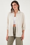 Lela Streç Pamuklu Oversize Fit 2' li Paket Bayan Gömlek-Atlet Set 67810014979S2 BEJ-SİYAH