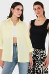 Lela Streç Pamuklu Oversize Fit 2' li Paket Bayan Gömlek-Atlet Set 67810014979S2 SARI-SİYAH