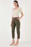 Lela Streç Pamuklu Regular Fit Yüksek Bel Düz Kısa Paça Kemerli Bayan Pantolon 668YP5335 HAKİ
