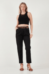 Lela Streç Pamuklu Regular Fit Yüksek Bel Düz Kısa Paça Kemerli Bayan Pantolon 668YP5335 SİYAH