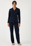 Lela Streç Regular Fit Apaş Yaka Beli Lastikli Bayan Pijama Takımı 65720501 LACİVERT