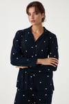 Lela Streç Regular Fit Apaş Yaka Beli Lastikli Bayan Pijama Takımı 65720501 LACİVERT