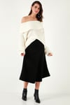 Lela Streç Regular Fit Yüksek Bel Midi Boy Süet Çan Bayan Etek 5866180 SİYAH
