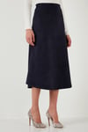 Lela Streç Regular Fit Yüksek Bel Midi Boy Süet Çan Bayan Etek 5866180 İNDİGO
