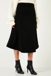 Lela Streç Regular Fit Yüksek Bel Midi Boy Süet Çan Bayan Etek 5866180 SİYAH