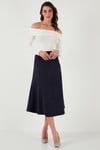 Lela Streç Regular Fit Yüksek Bel Midi Boy Süet Çan Bayan Etek 5866180 İNDİGO
