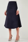Lela Streç Regular Fit Yüksek Bel Midi Boy Süet Çan Bayan Etek 5866180 İNDİGO