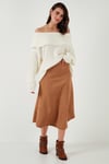 Lela Streç Regular Fit Yüksek Bel Midi Boy Süet Çan Bayan Etek 5866180 VİZON
