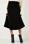 Lela Streç Regular Fit Yüksek Bel Midi Boy Süet Çan Bayan Etek 5866180 SİYAH
