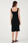 Lela Streç Slim Fit Kare Yaka Kalın Askılı Midi Boy Kadın Elbise 5866102 SİYAH