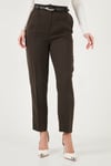Lela Tapered Fit Yüksek Bel Daralan Paça Kemerli Havuç Bayan Pantolon 6923854 KAHVE