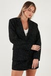 Lela Taşlı Regular Fit Broş Detaylı Ceket-Şort Etek Bayan Takım 6839618 SİYAH