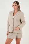 Lela Taşlı Regular Fit Broş Detaylı Ceket-Şort Etek Bayan Takım 6839618 TAŞ