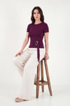 Lela Toka Detaylı Fitted Fit Kayık Yaka Kadın Bluz 5862707 MÜRDÜM