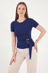 Lela Toka Detaylı Fitted Fit Kayık Yaka Kadın Bluz 5862707 LACİVERT