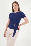 Lela Toka Detaylı Fitted Fit Kayık Yaka Kadın Bluz 5862707 LACİVERT