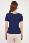 Lela Toka Detaylı Fitted Fit Kayık Yaka Kadın Bluz 5862707 LACİVERT