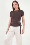 Lela Toka Detaylı Fitted Fit Kayık Yaka Kadın Bluz 5862707 KAHVE