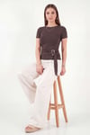 Lela Toka Detaylı Fitted Fit Kayık Yaka Kadın Bluz 5862707 KAHVE