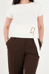 Lela Toka Detaylı Fitted Fit Kayık Yaka Kadın Bluz 5862707 EKRU