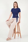 Lela Toka Detaylı Fitted Fit Kayık Yaka Kadın Bluz 5862707 LACİVERT