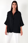 Lela Truvakar Kol % 100 Pamuk Oversize Bayan Gömlek 51434401LL SİYAH