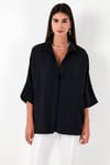 Lela Truvakar Kol % 100 Pamuk Oversize Bayan Gömlek 51434401LL SİYAH
