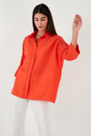 Lela Truvakar Kol % 100 Pamuk Oversize Kadın Gömlek 514344010 L ORANGE