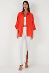 Lela Truvakar Kol % 100 Pamuk Oversize Kadın Gömlek 514344010 L ORANGE