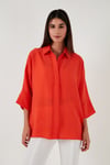Lela Truvakar Kol % 100 Pamuk Oversize Kadın Gömlek 514344010 L ORANGE