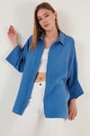 Lela Truvakar Kol Oversize Bayan Gömlek 514344013 MAVİ