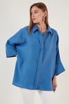 Lela Truvakar Kol Oversize Bayan Gömlek 514344013 MAVİ
