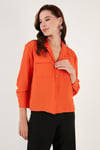 Lela V Yaka Çift Cepli Regular Fit Dokuma Bayan Gömlek 611GO00016 ORANJ