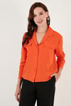Lela V Yaka Çift Cepli Regular Fit Dokuma Bayan Gömlek 611GO00016 ORANJ