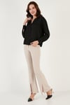 Lela V Yaka Çift Cepli Regular Fit Dokuma Bayan Gömlek 611GO00016 SİYAH