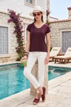 Lela V Yaka Rahat Kesim Yırtmaçlı Kadın Bluz 5862000 VİŞNE